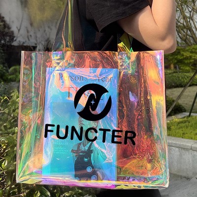 Iridescent Clear PVC Tote Bag W/ Holographic Handle