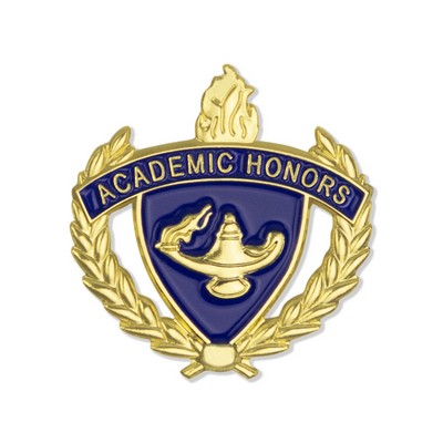 1" Academic Honor Lapel Pin with Lamp of Learning and Wreaths Enameled