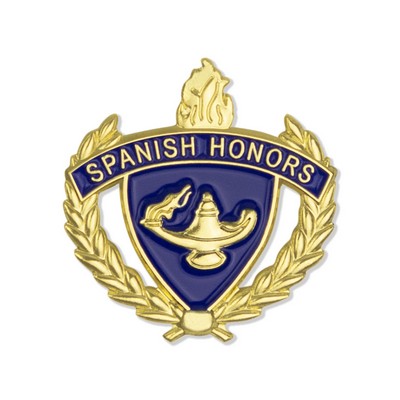 1" Spanish Honor Lapel Pin with Lamp of Learning and Wreaths Enameled