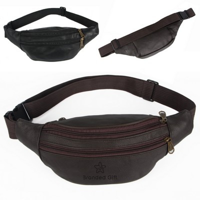 Leather Fanny Pack for Men & Women Multi-Pockets Waist Belt Bag
