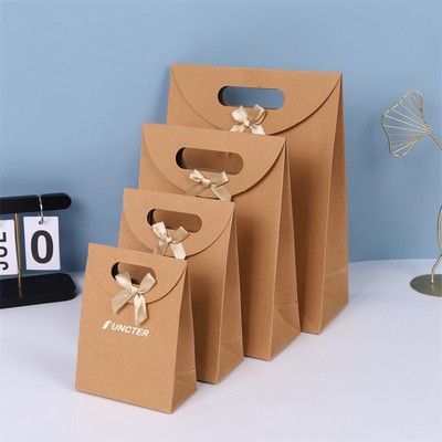 Kraft Paper Flip Top Velcro Gift Bag W/ Bow Handles
