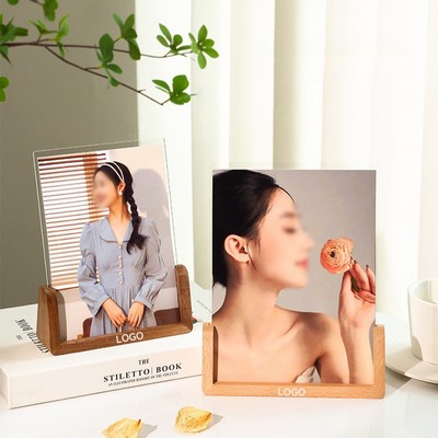 10" Simple Design Transparency Acrylic Panels Photo Frame w/Walnut Base