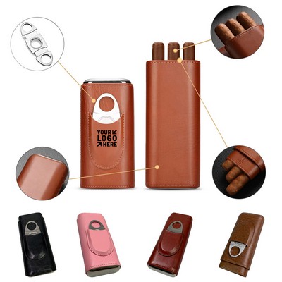Luxury Cedar Lined Leather Cigar Case w/ Cutter