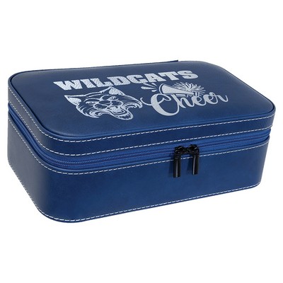 Faux Leather Jewelry Box, Blue, 7 1/2" X 4 1/2"