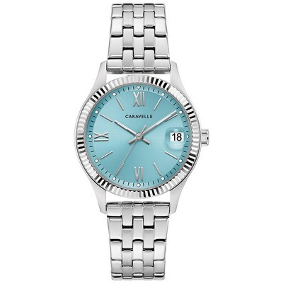 Caravelle Ladies' Classic Stainless Steel Bracelet Watch Light Blue Dial