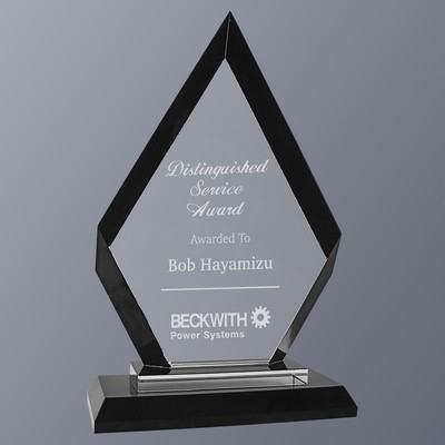 Regal Diamond Glass Award with Black Edges and Base, Medium (4-3/4"x 7-1/2"H)