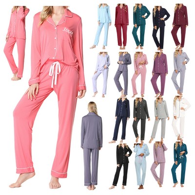 Long-sleeve button-down pajama sets for women
