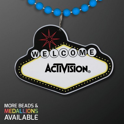 Imprintable Vegas Sign Medallion with Blue Beaded Necklace - PRINTED
