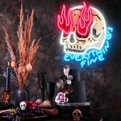 Skull On Fire UV Print Halloween Neon Sign
