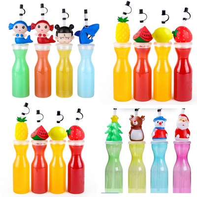 16OZ Christmas PET Juice Cup Bottle with Straw