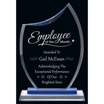 Cranbrook Award - Clear Glass with Blue Accents - 6-1/2" x 9-3/8"