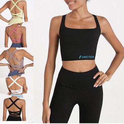 High Support Criss-Cross Back Sports Bras Workout Top with Removable Cups