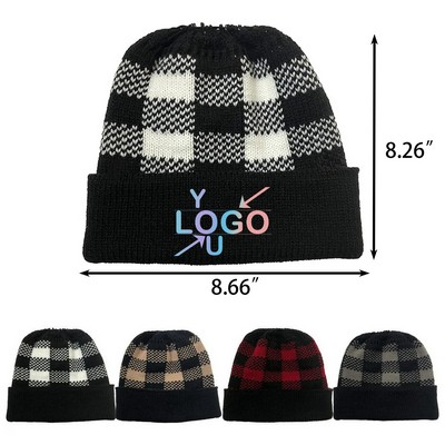 Leopard Print Women's Ponytail Knit Beanie Hat