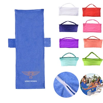 Beach Lounge Chair Cover Towel with Pockets