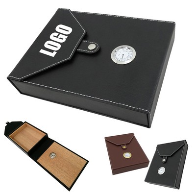 Portable Large Capacity Leather Cedar Wood Cigar Humidor