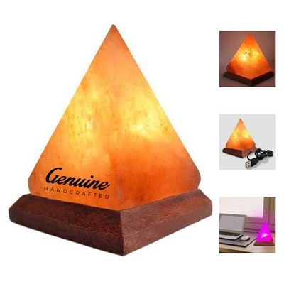 Pyramid Crystal Salt Light with Wood Base