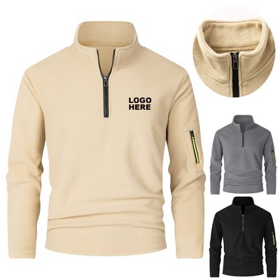 Custom Outdoor Casual Jacket Men's Quarter-Zip Fleece Pullover Hoodie