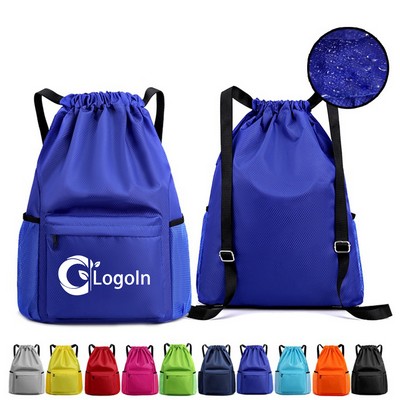 Waterproof Drawstring Bag Gym Sports Backpack with Pocket