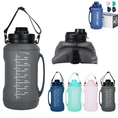 2L/64OZ Portable Silicone Foldable Large Capacity Sports Water Bottle with Handle and Straw