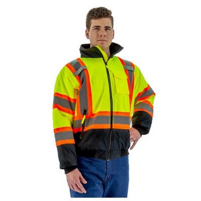 Majestic 75-1315 Hi Viz Waterproof Jacket w/ DOT Striping, Quilted Liner, ANSI 3