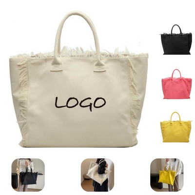 Large Canvas Tote Bag With Fringe