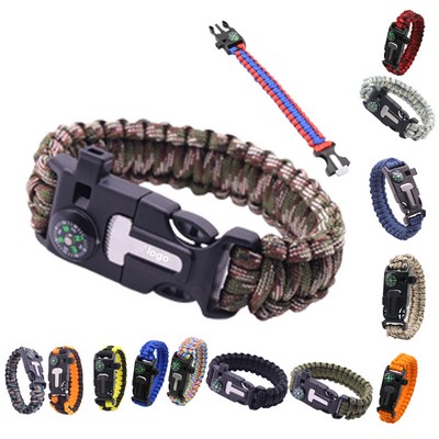 6in1 Multifunctional Polyester Nylon Outdoor Survival Bracelet With Whistle