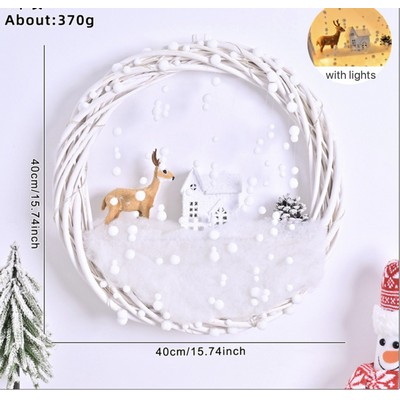 Rattan Reindeer Christmas Wreath Decorative Hanging Ornament with Lights