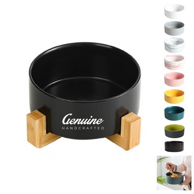 Ceramic Elevated Raised Bowl with Wood Stand