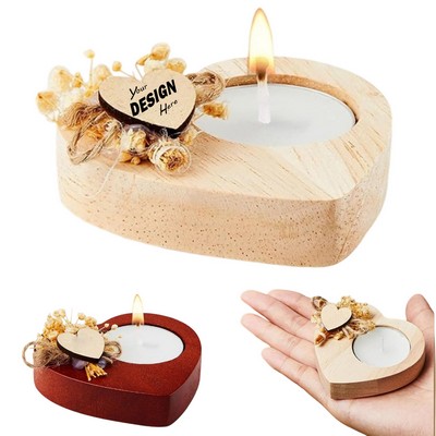 Wooden Heart-Shaped Candle Holder