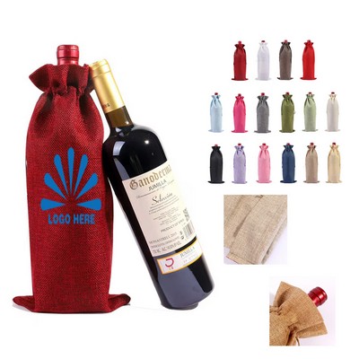 Linen Wine Drawstring Bag