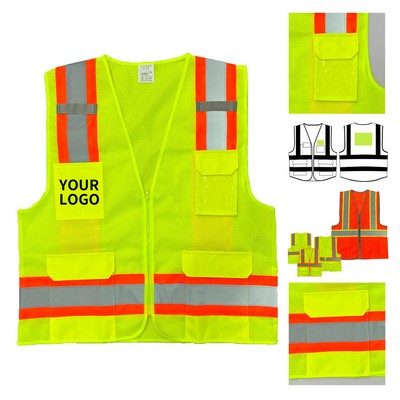 Reflective Surveyor Two Tone Safety Vest Multi Pocket Design