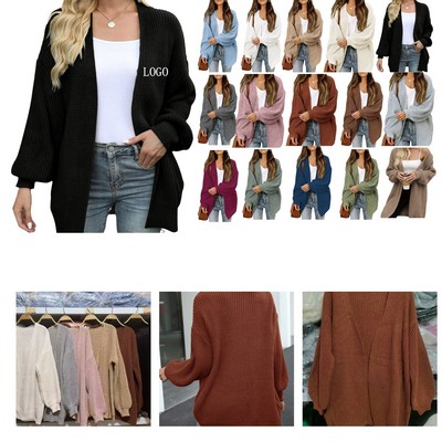 Lantern Sleeve Chunky Knit Cardigan