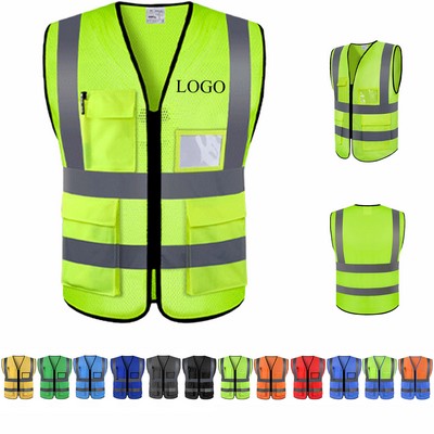 Reflective Safety Vest With Pockets And Zipper
