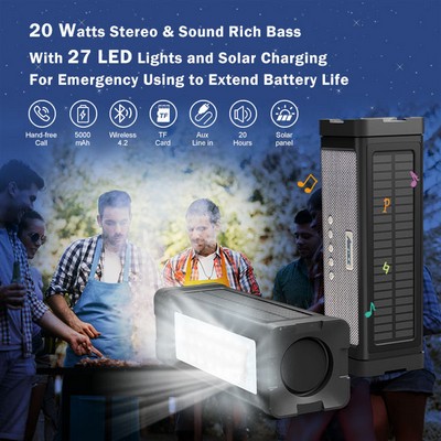 Portable Waterproof Solar Charging Power Supply Wireless Bluetooth Speaker with Camping Lamp