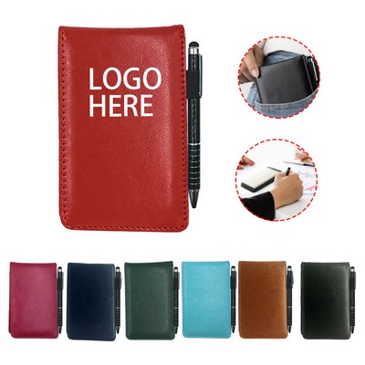 Premium PU Leather Pocket Notepad & Metal Pen