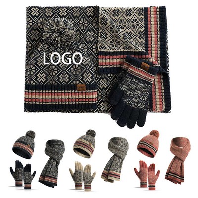 Knit Beanie Scarf Gloves Winter Set