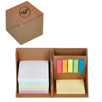 Recycled Desk Organizer Cube with Sticky Notes & Page Markers