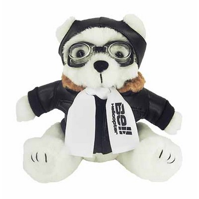 8" White Aviator Bear w/One Color Imprint