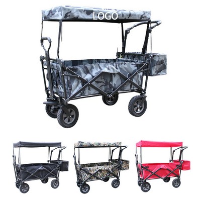 125L Foldable Utility Wagon w/Canopy and Tail Pocket