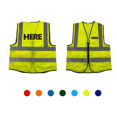 Zipper Multi Pocket Reflective Safety Vest Workwear