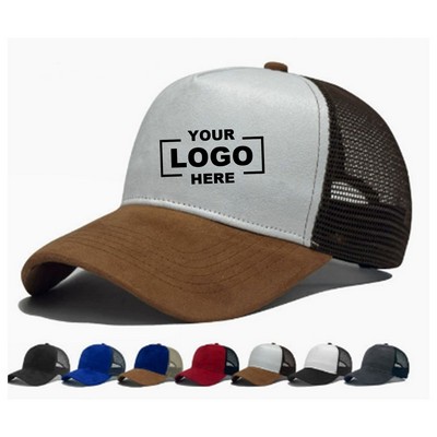 Suede Fabric Five-Panel Breathable Sun Mesh Baseball Cap