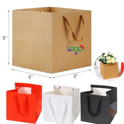 Square Paper Gift Bag with Sturdy Handles for Shopping