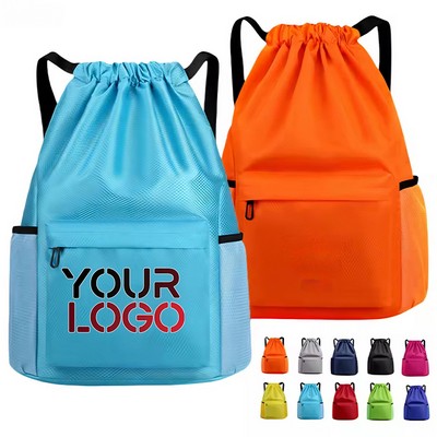 Oxford Zipper Drawstring Bag Backpack