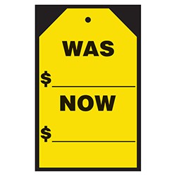 Yellow 7" X 11" Was-Now Hang Tag Vinyl Sticker