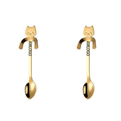Adorable Cat-Shaped Stainless Steel Dessert Spoons