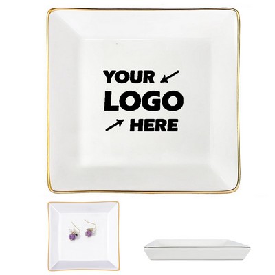 Gold-Rimmed Ceramic Jewelry Tray