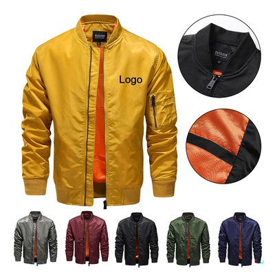 Men's Casual Fall Winter Full Zip Pilot Bomber Jacket