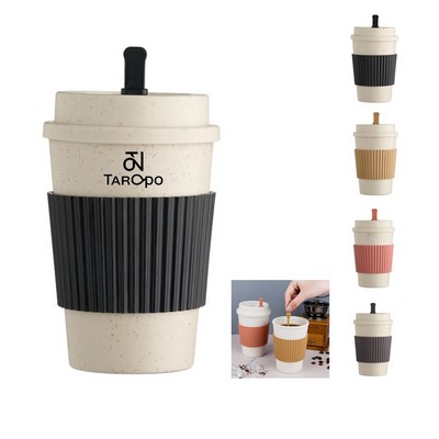 10Oz Wheat Straw Coffee Cup W/ Sleeve & Stirrer
