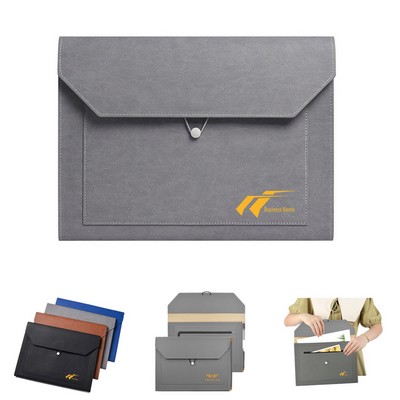 2 Pockets PU Leather A4 File Folder Document Holder Portfolio Case with Zipper