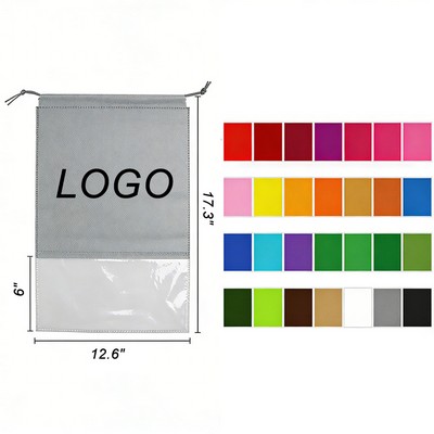 12"X17" Non-Woven Drawstring Transparent Shoe Bag W/ Clear Window